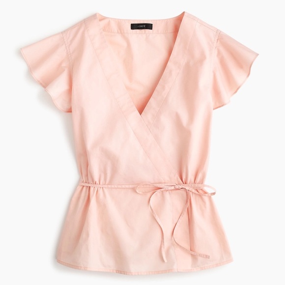 J. CREW Soft Pink Wrap Blouse with Flutter Sleeves - Picture 2 of 10